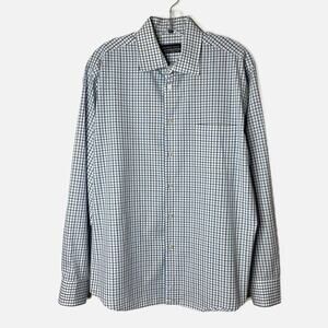 Geoffrey Beene Men’s Dress Shirt 34/35 Checked Blue Gray Button Up Classic Fit